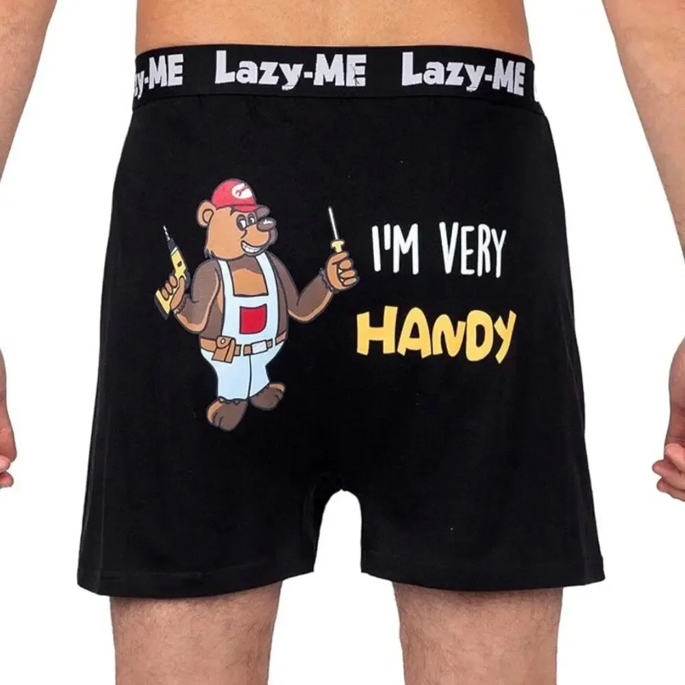 NWT Lazy-Me Men's Funny Novelty 'I'm Very Handy' Black Cotton Boxers Size M